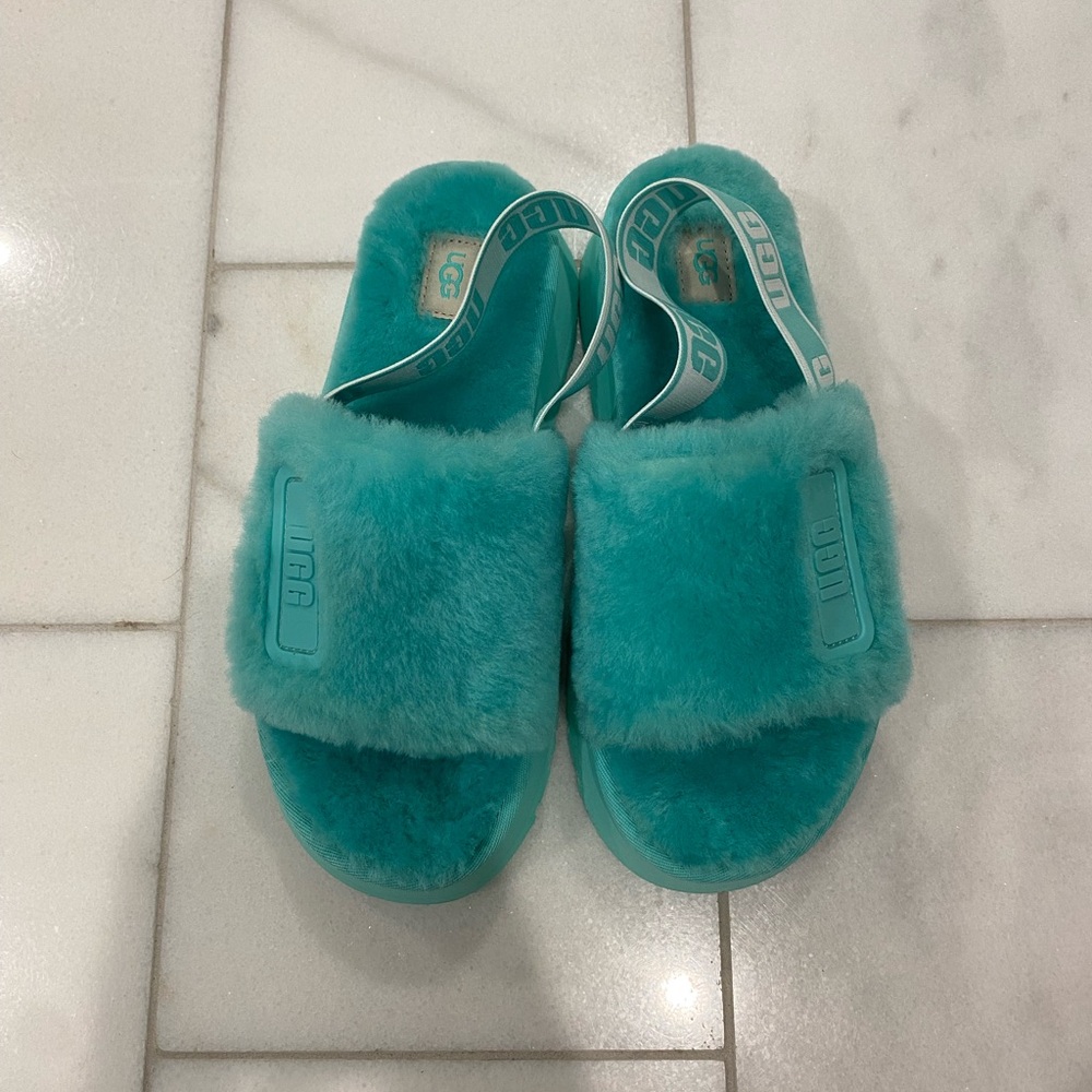 Teal Ugg Disco Slide Platform Slippers